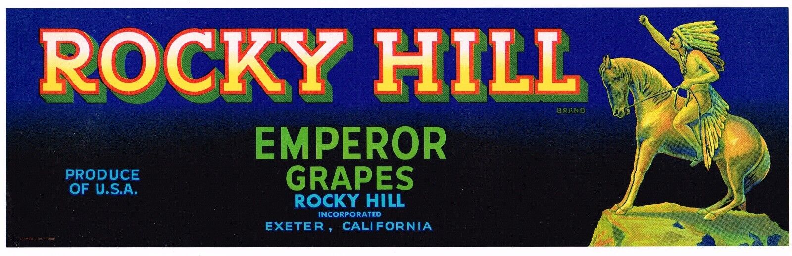 ORIGINAL  CRATE LABEL VINTAGE EXETER AMERICAN INDIAN 1930S ROCKY HILL GRAPE 