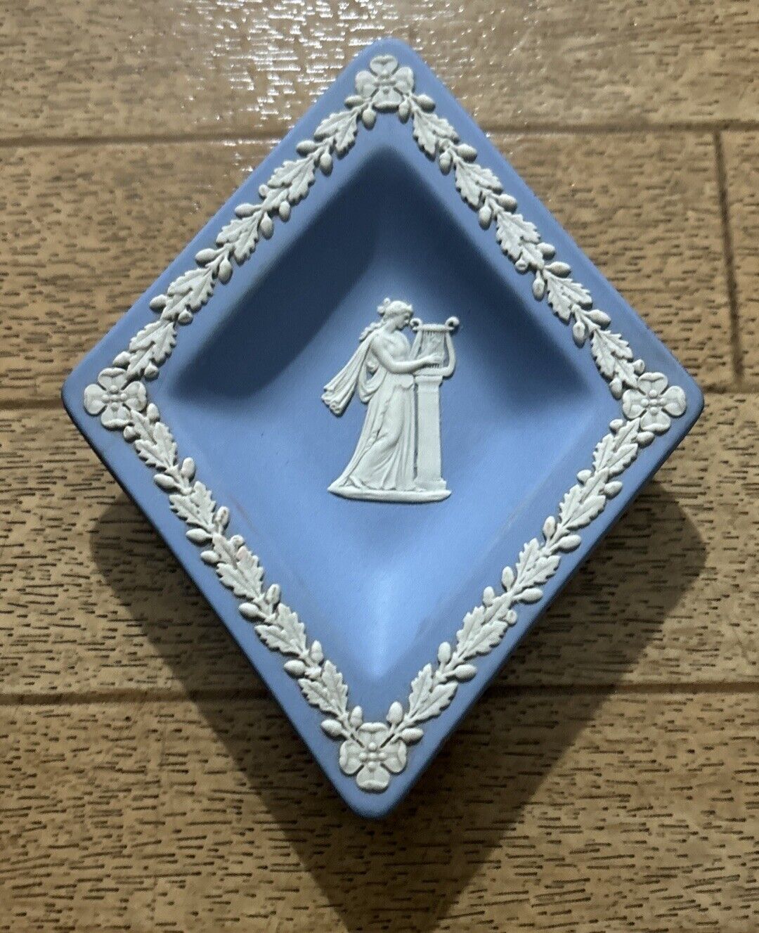 Vintage Wedgwood Woman Leaning Blue Jasperware Diamond Shaped Trinket Dish