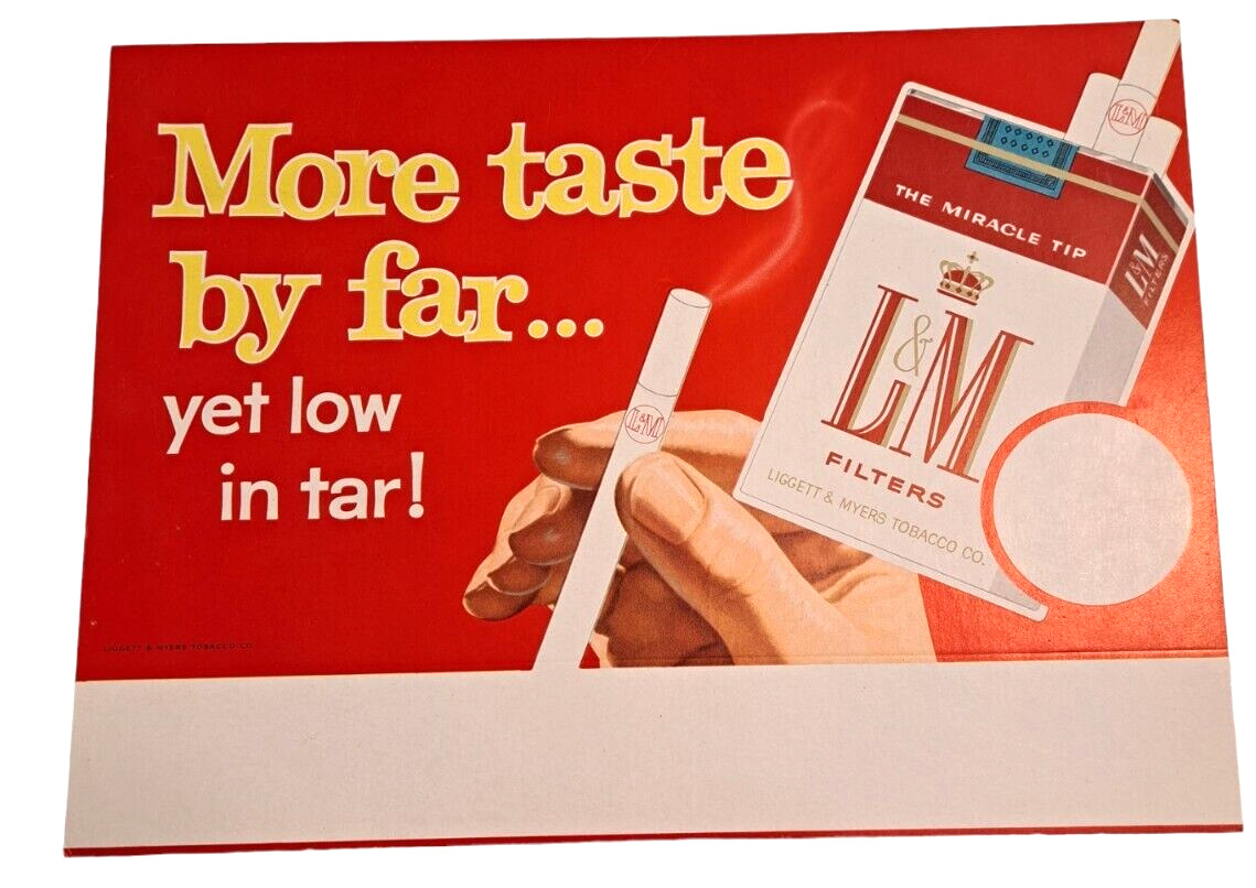 L & M Cigarettes Advertising Cardboard Sign More taste by far... yet low tar VTG