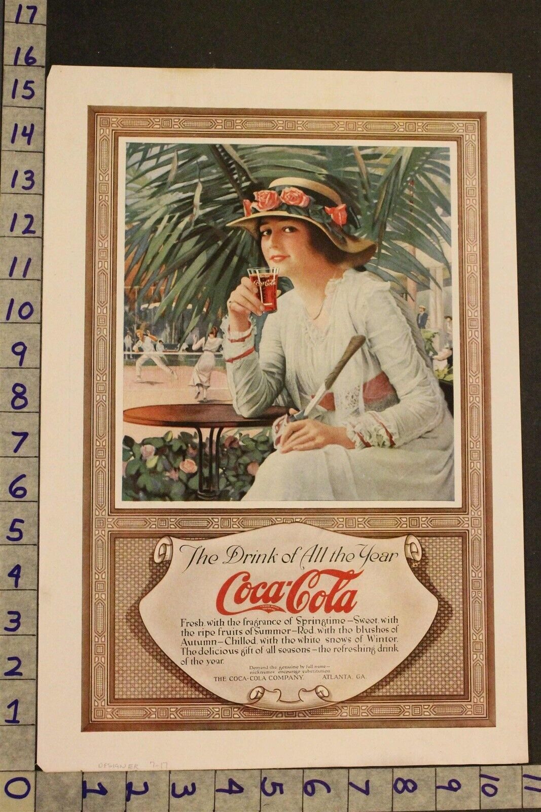 1917 FOOD POP SODA DRINK COCA-COLA GLASS TENNIS COURT BEAUTY ATLANTA AD SM85