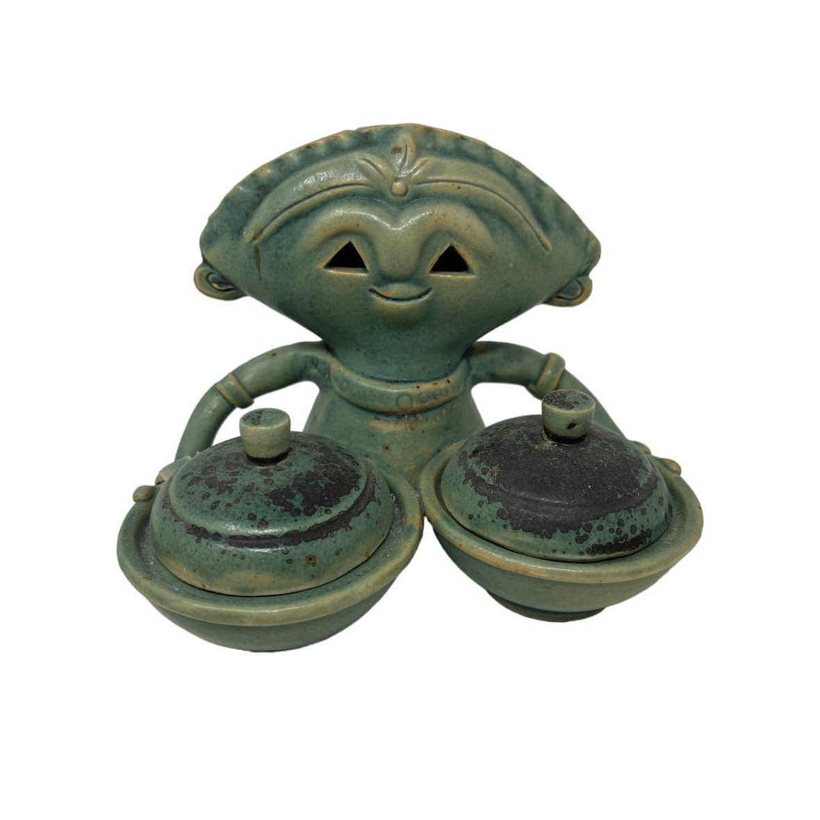 Novica Handmade Janger Dancer Green Ceramic Condiment Incense Holder 5PC