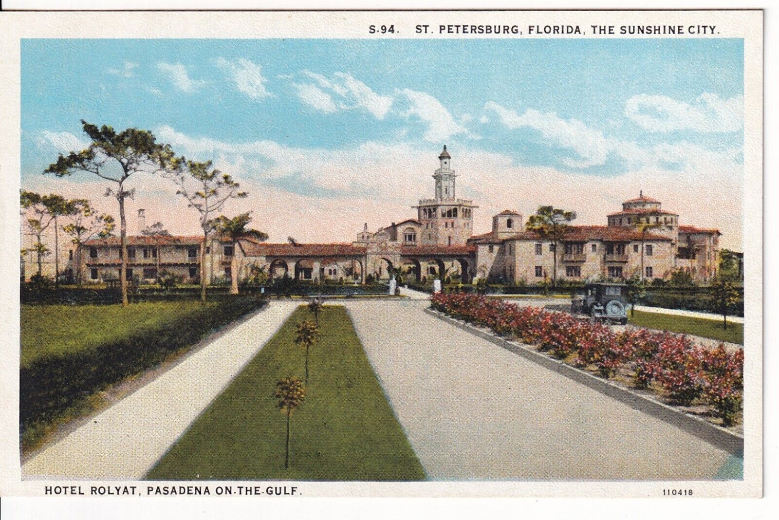 Hotel Rolyat St Petersburg Florida Vintage Postcard Old Cars Pasadena 