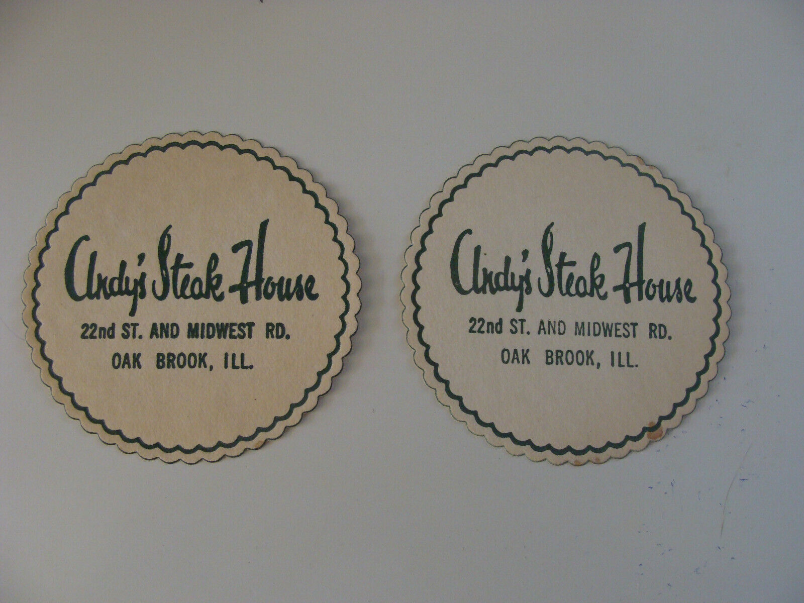 Andy\'s Steak House Oakbrook Illinois Drink Coaster set of 2 Now Closed 
