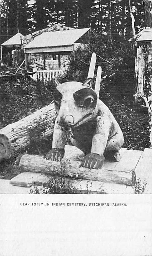 Postcard AK: Bear Totem, Indian Cemetery, Ketchikan, Alaska, Antique UDB