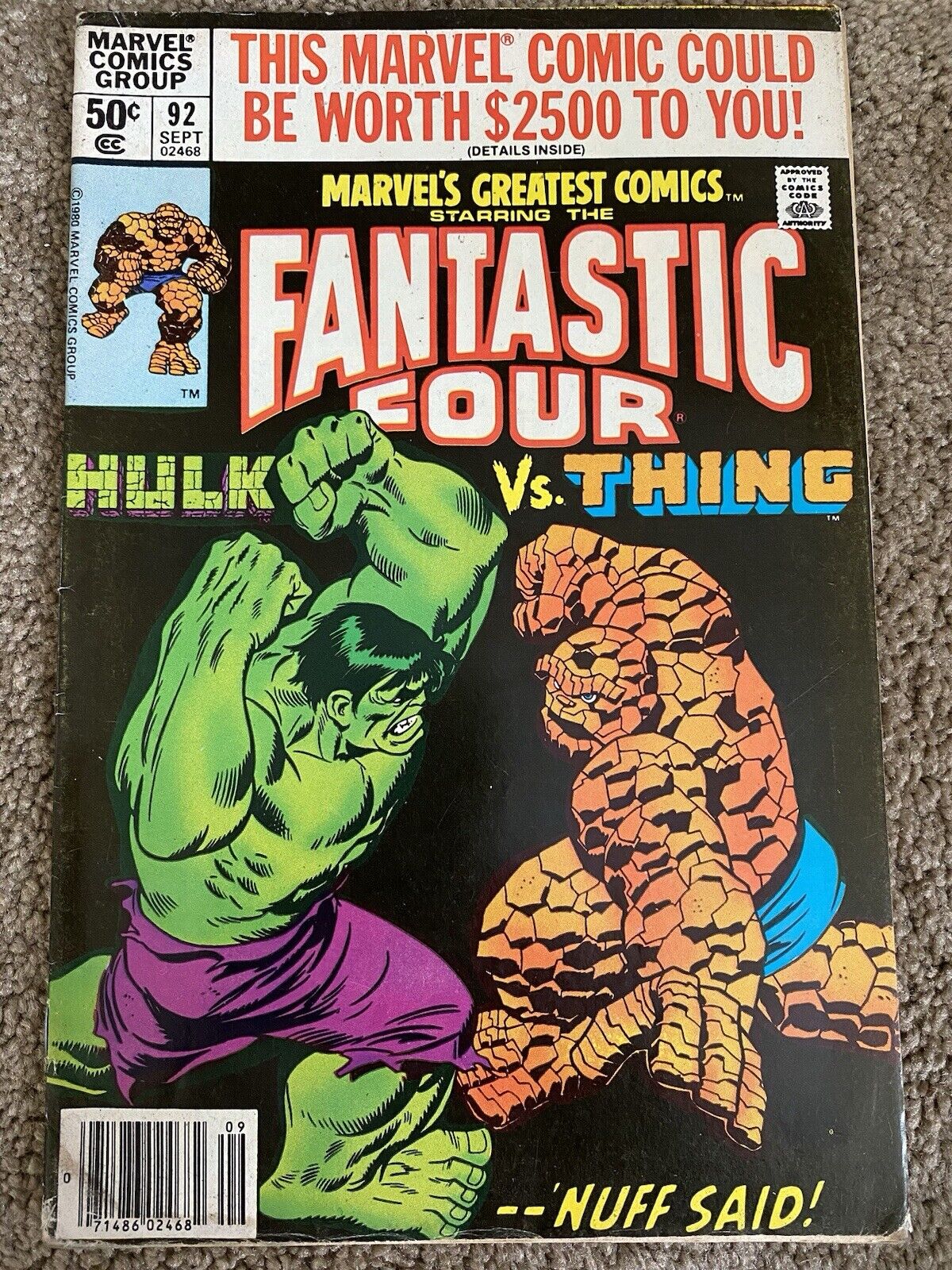 Marvel\'s Greatest Comics #92 (Marvel Comics September 1980)-Hulk Vs Thing- VG