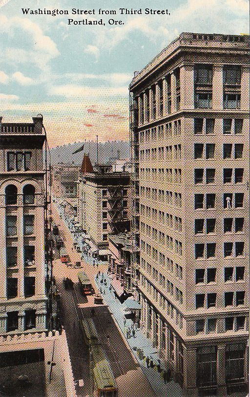  Postcard Washington Street from Third Street Portland OR