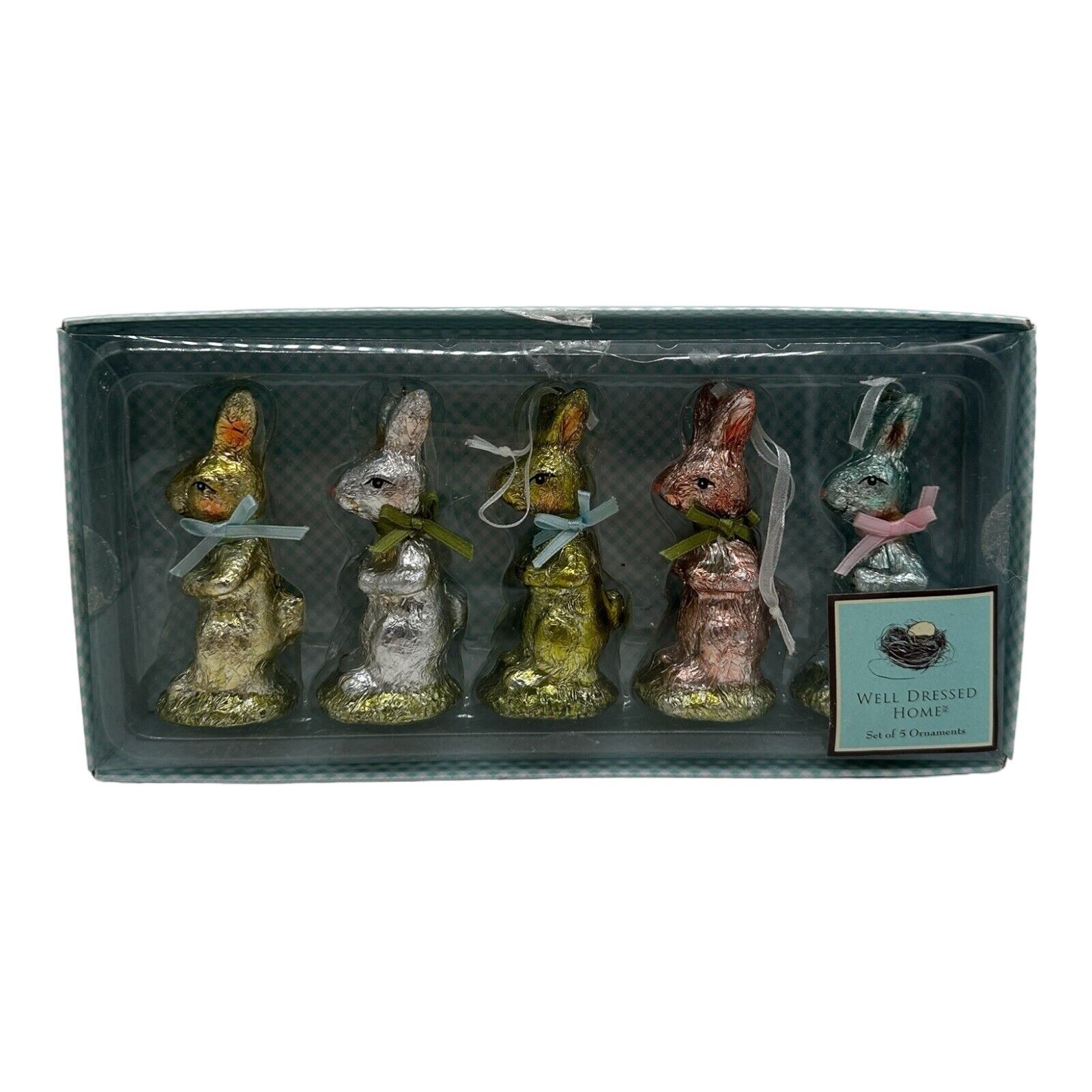 Set Of 5 Easter Faux Chocolate Foil Bunnies Well Dressed Home Ornaments 3.5\