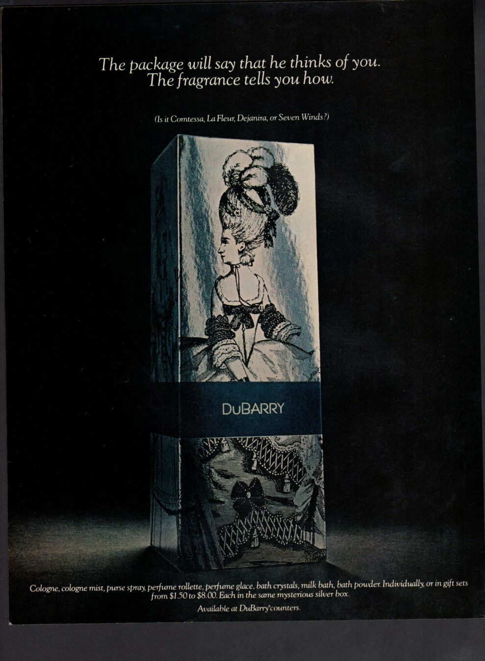 Vintage advertising print ad Fashion Perfume DuBarry Box Contessa La Fleur 1972