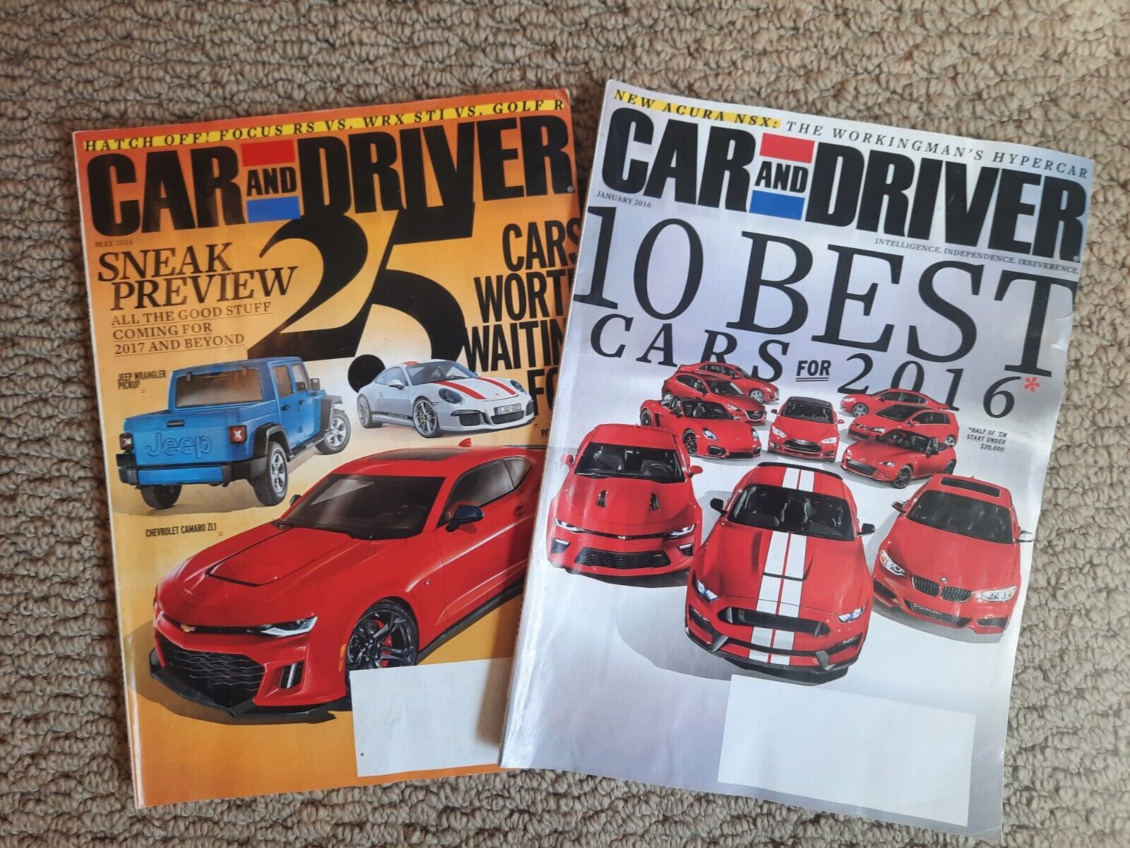 **Car And Driver 2016 Magazine 2 issue Lot Deal (JAN & MAY) VW, Audi, BMW, etc**