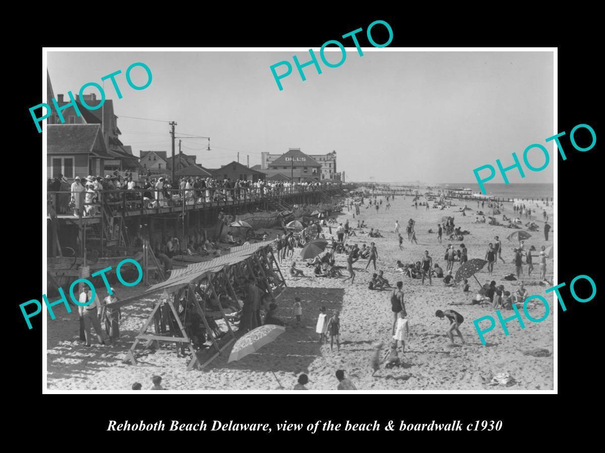 OLD 8x6 HISTORIC PHOTO OF REHOBOTH BEACH DELAWARE THE BEACH & BOARDWALK c1930