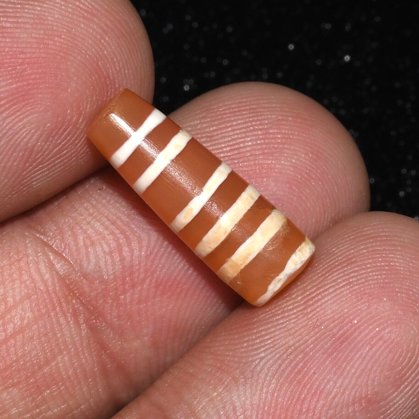 Genuine Ancient Burmese Pyu Culture Etched Carnelian Bead with 6 Stripes