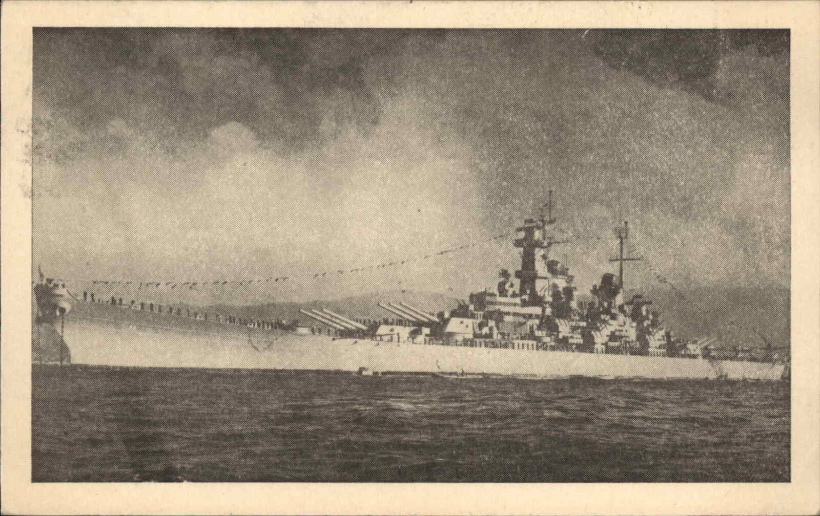 WWII Era U.S.S. Wisconsin Battleship Sailor Soldier Msg 1947 Cancel Postcard