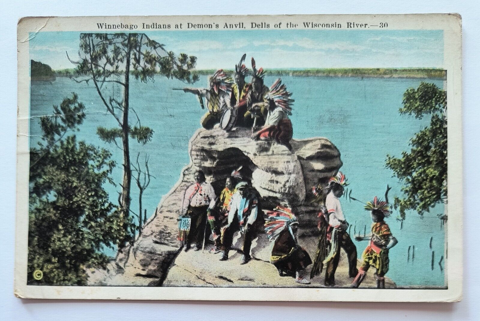 Wisconsin Dells & River WI Winnebago Indians at Demon\'s Anvil 1924 Postcard D4