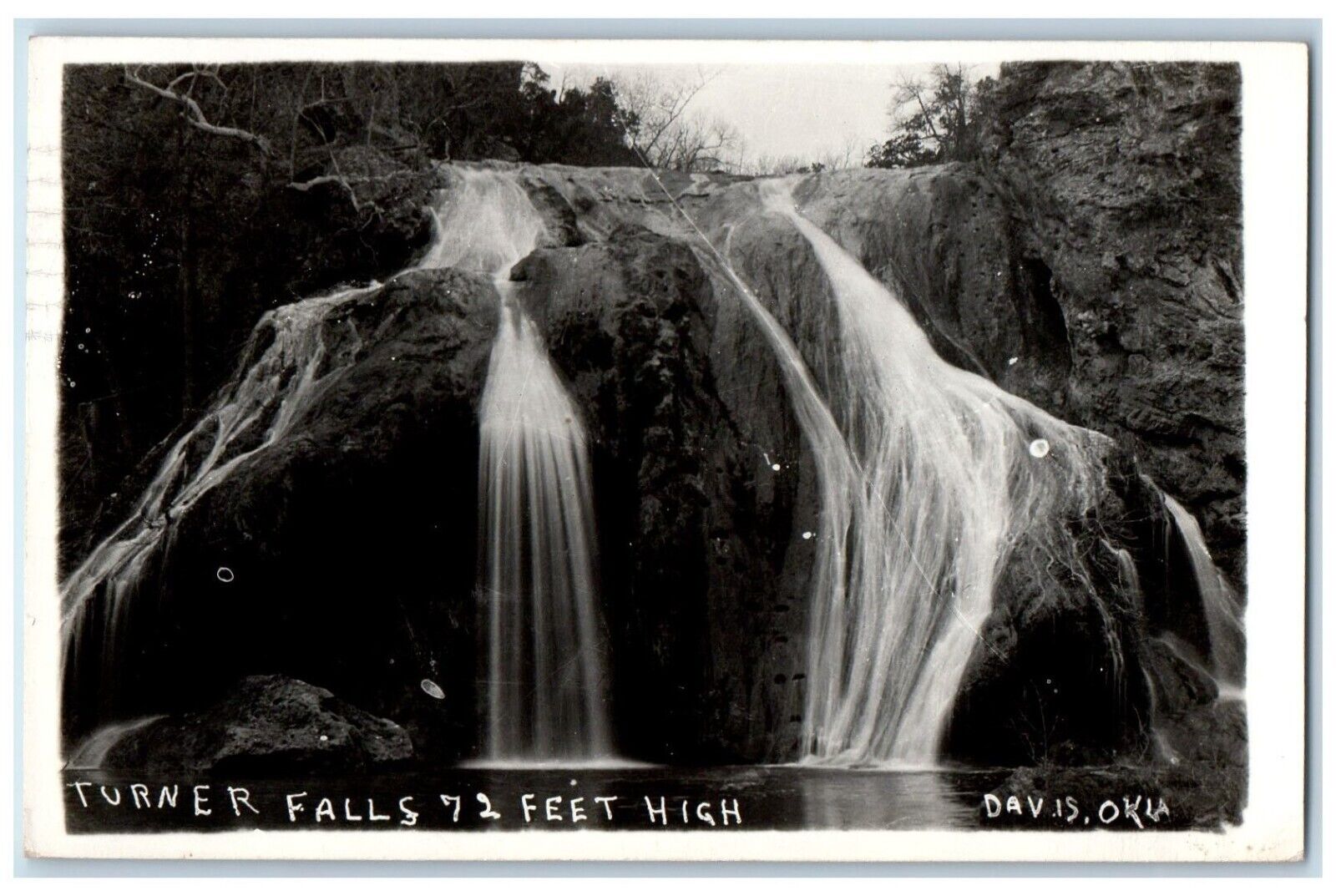 1949 Turner Fall 72 Feet High Waterfalls Davis Oklahoma OK RPPC Photo Postcard