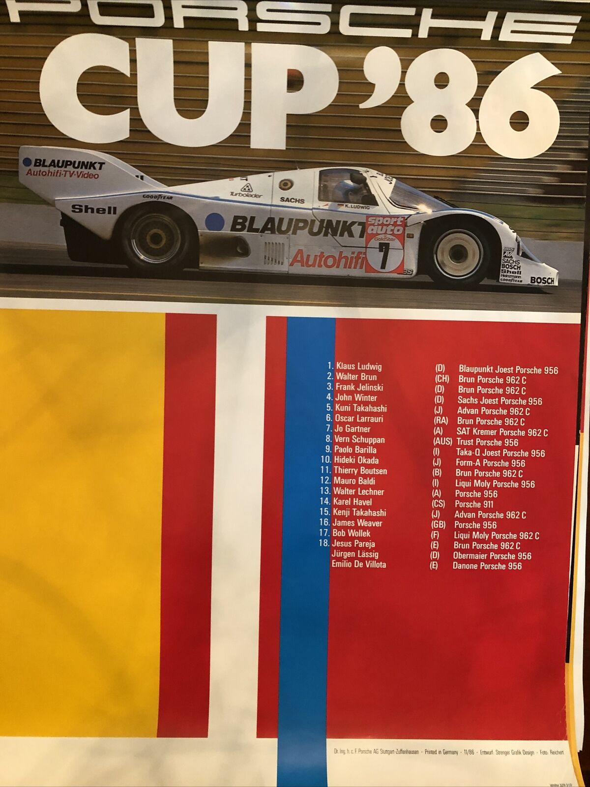 FACTORY ORIGINAL 1986 Porsche 956 Porsche Cup Victory Showroom POSTER