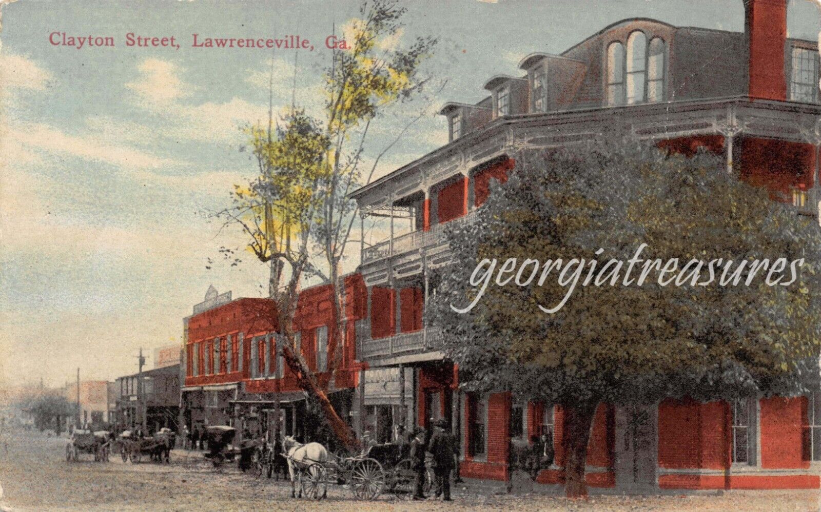GA~GEORGIA~LAWRENCEVILLE~CLAYTON STREET SCENE~HORSE & BUGGY~EARLY