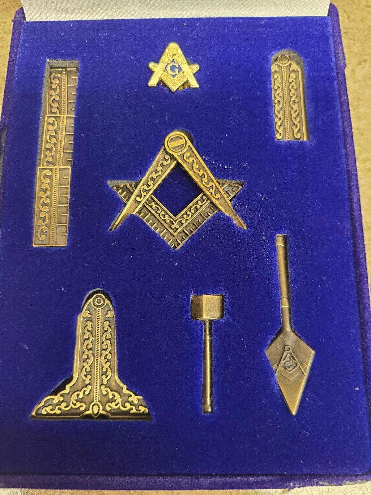 Masonic Mini Working Tool Gift Set with Lapel Pin (Antique Gold)