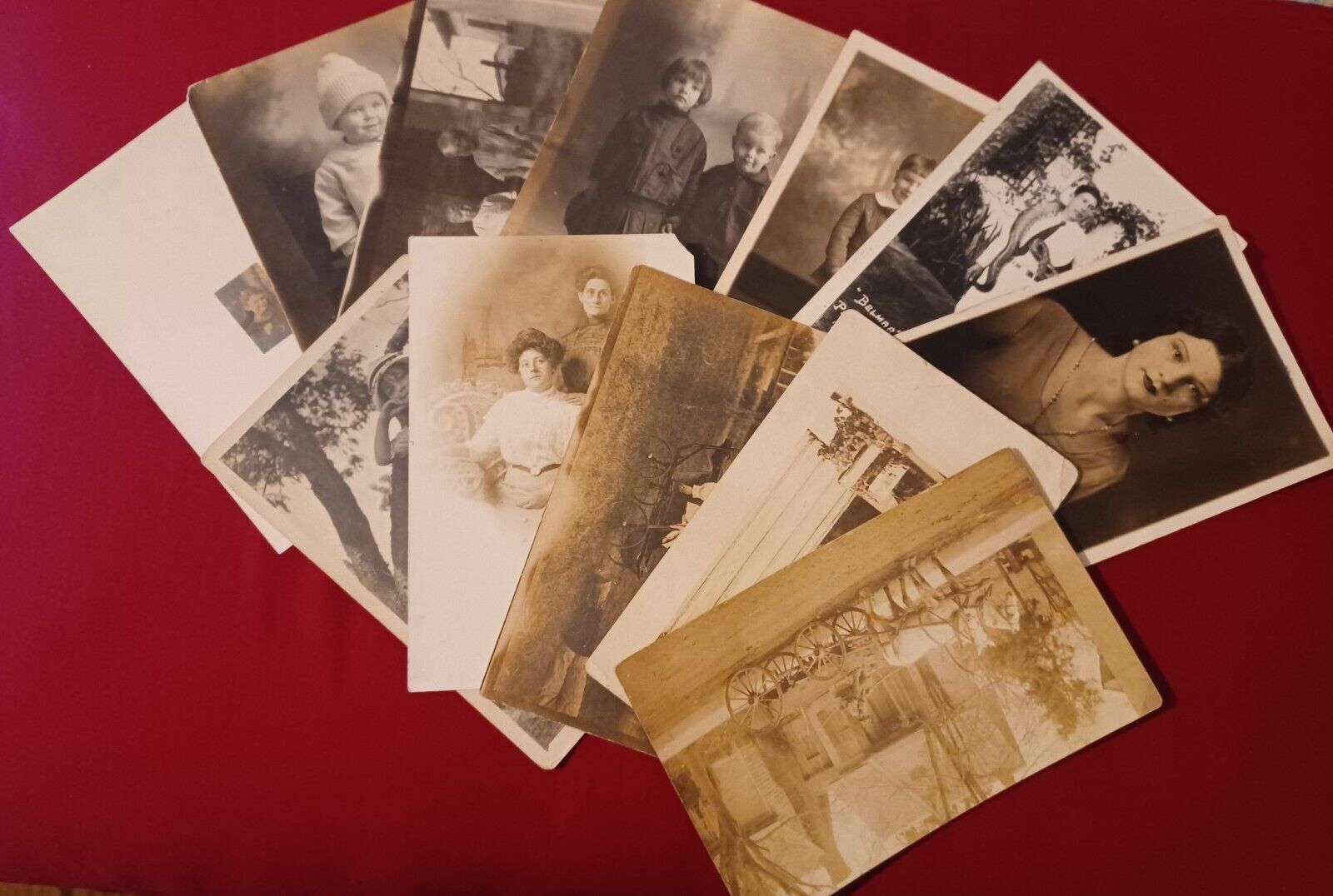 Antique Photo Lot Of 12 RPPC Postcards Men Women Children Babies