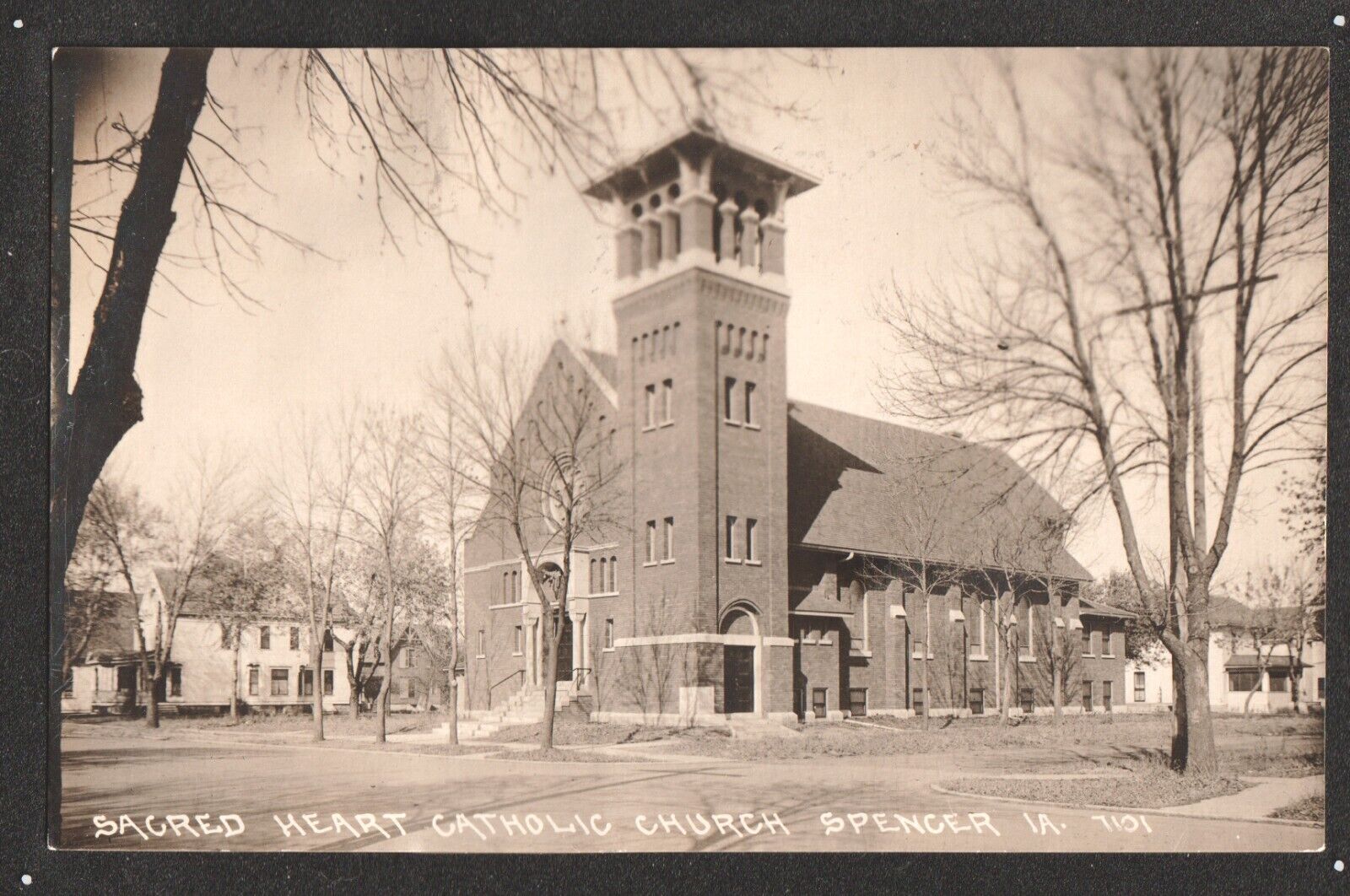 Sacred Heart Catholic Church Spencer Iowa Real Photo RPPC Postcard Vintage