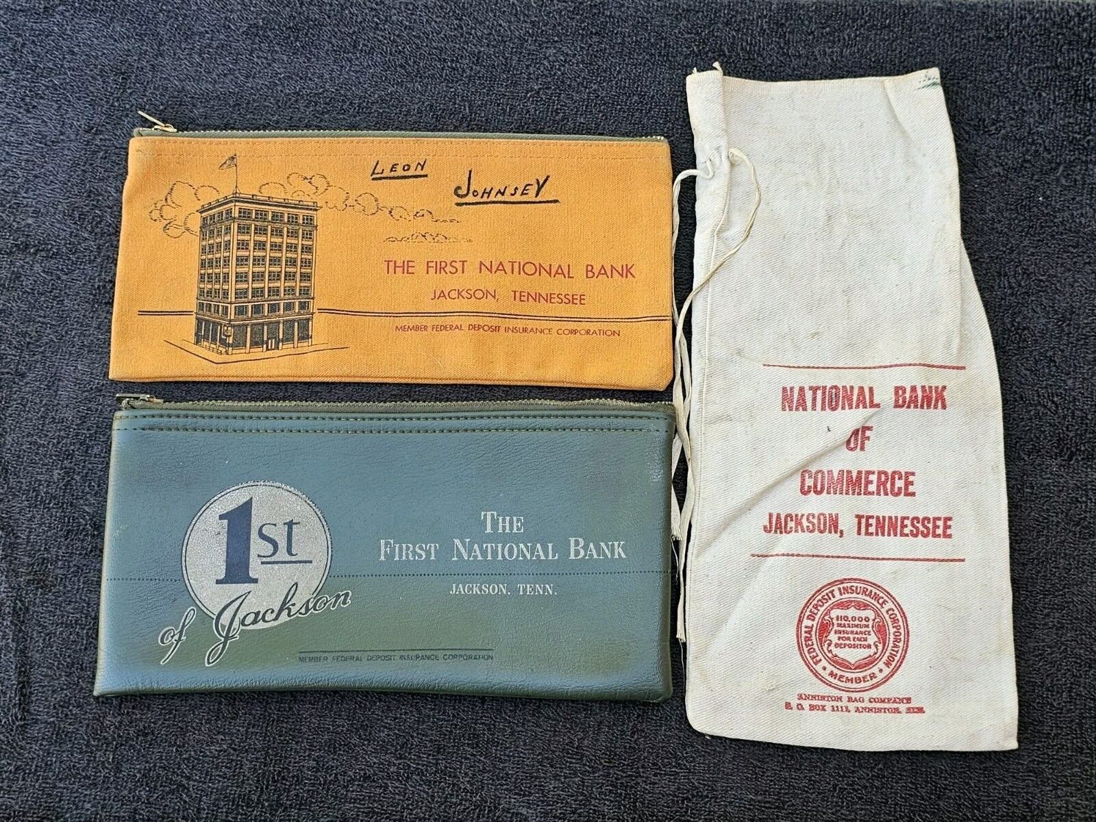 Vtg Jackson Tennessee Old TN Advertising National Bank Money Bag Lot * See Pics