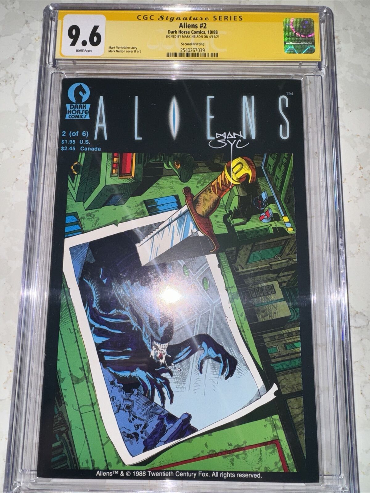 Aliens #2  CGC SIGN 9.6 DarK Horse Comics 10/88 Signed by Mark Nelson on 4/17/21
