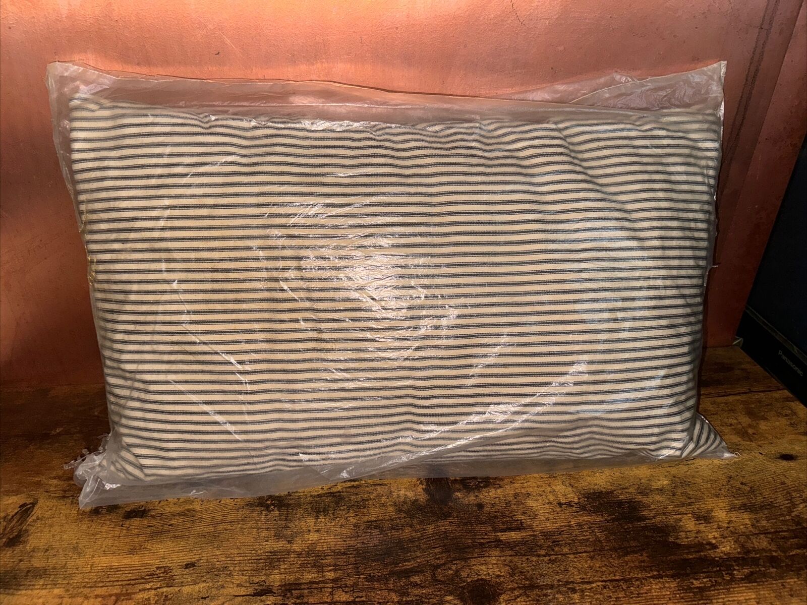 Rare Sealed Bag Vtg 40s 50s Blue & White Down Feather Pillow Farmhouse 24x14