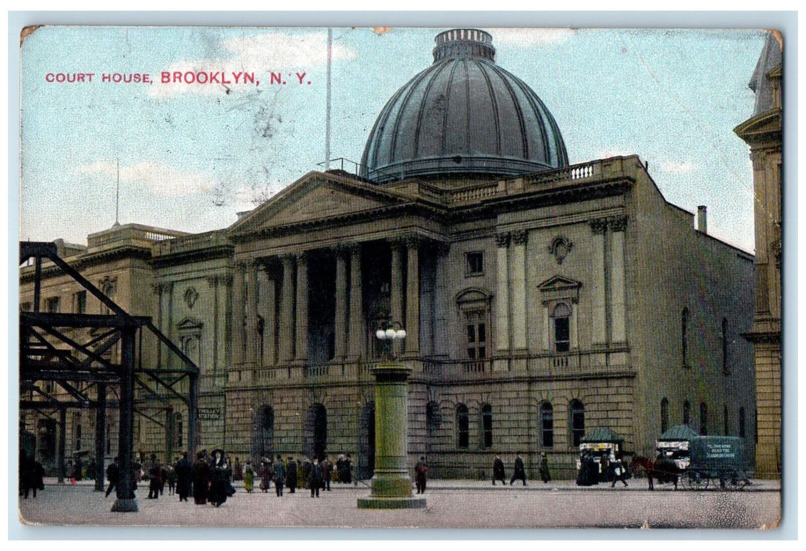 1910 Crowd Scene, Court House Brooklyn New York NY Antique Posted Postcard