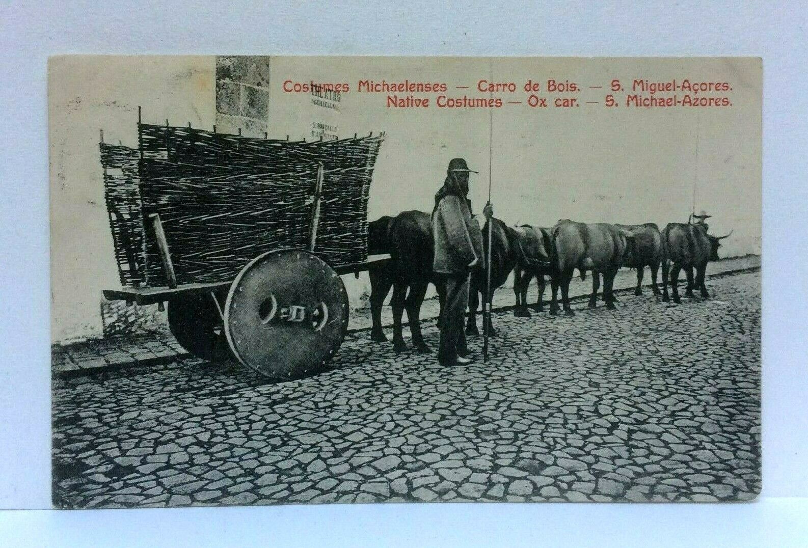 Sao Miguel Island Azores Ox Cart Vintage Postcard