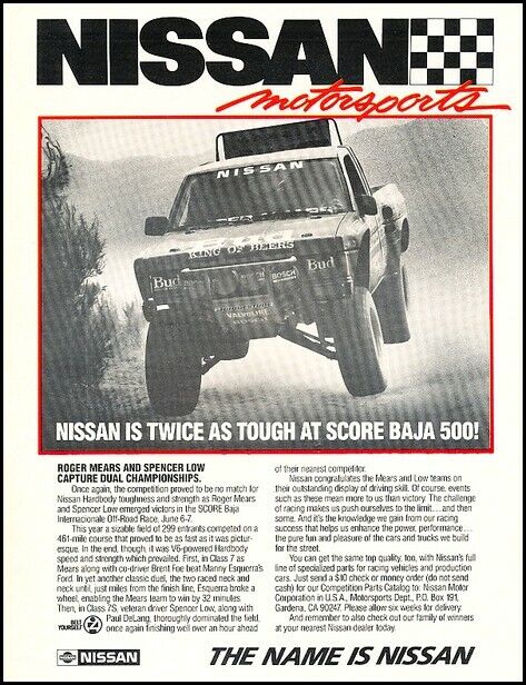 1987 Nissan Race Truck Baja 500 Motorsport Advertisement Print Art Car Ad J713C