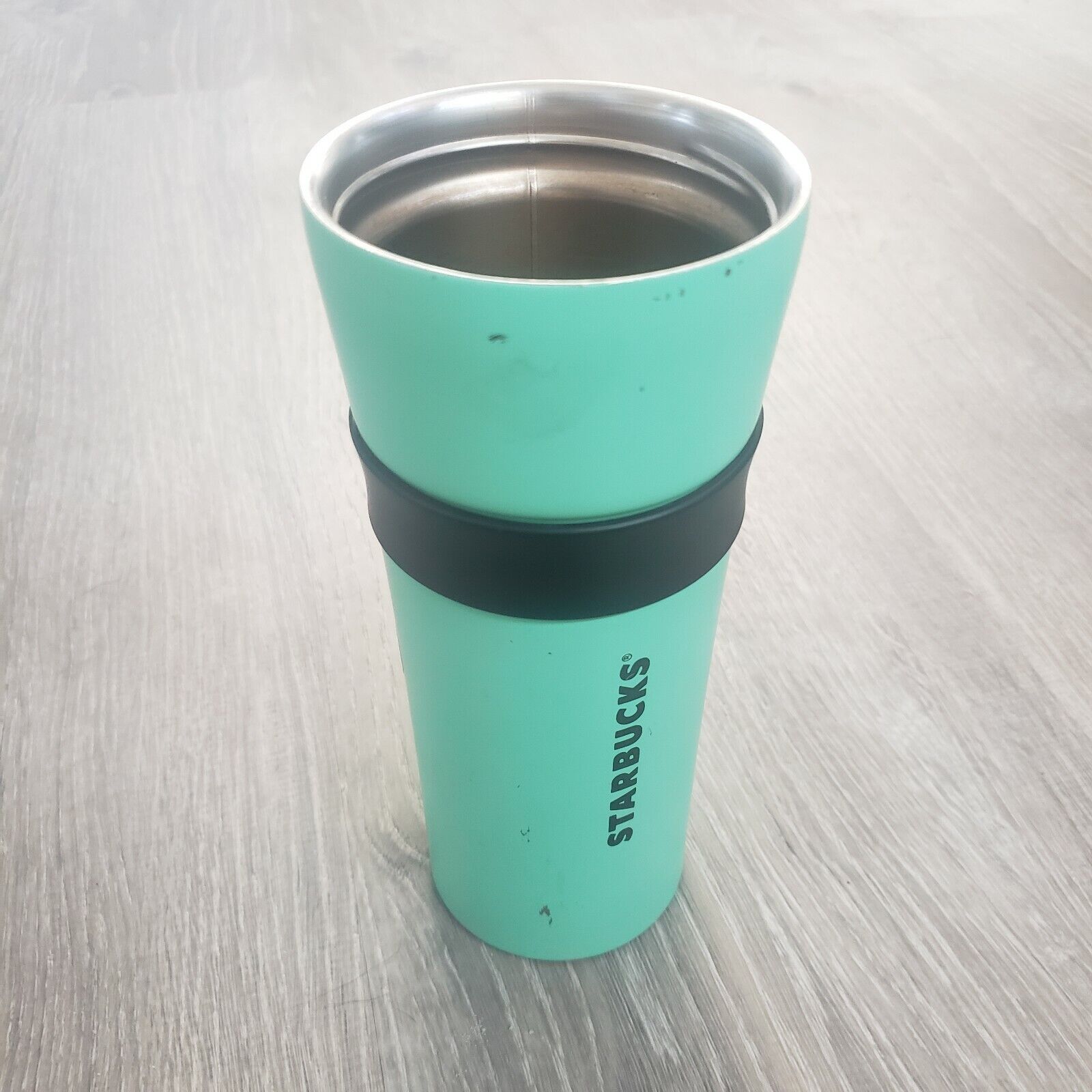 Starbucks 2016 Tall Stainless Steel Tumbler Green And Black 16 oz To Go No Lid
