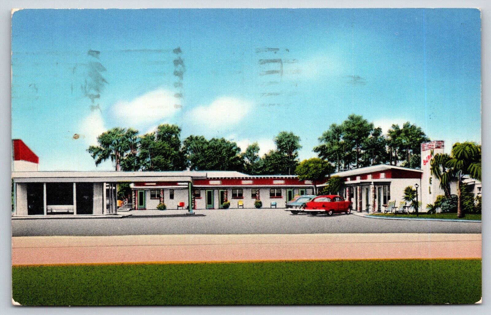 Vintage 1957 Postcaed Bel-Air Motel  Tampa Florida H2