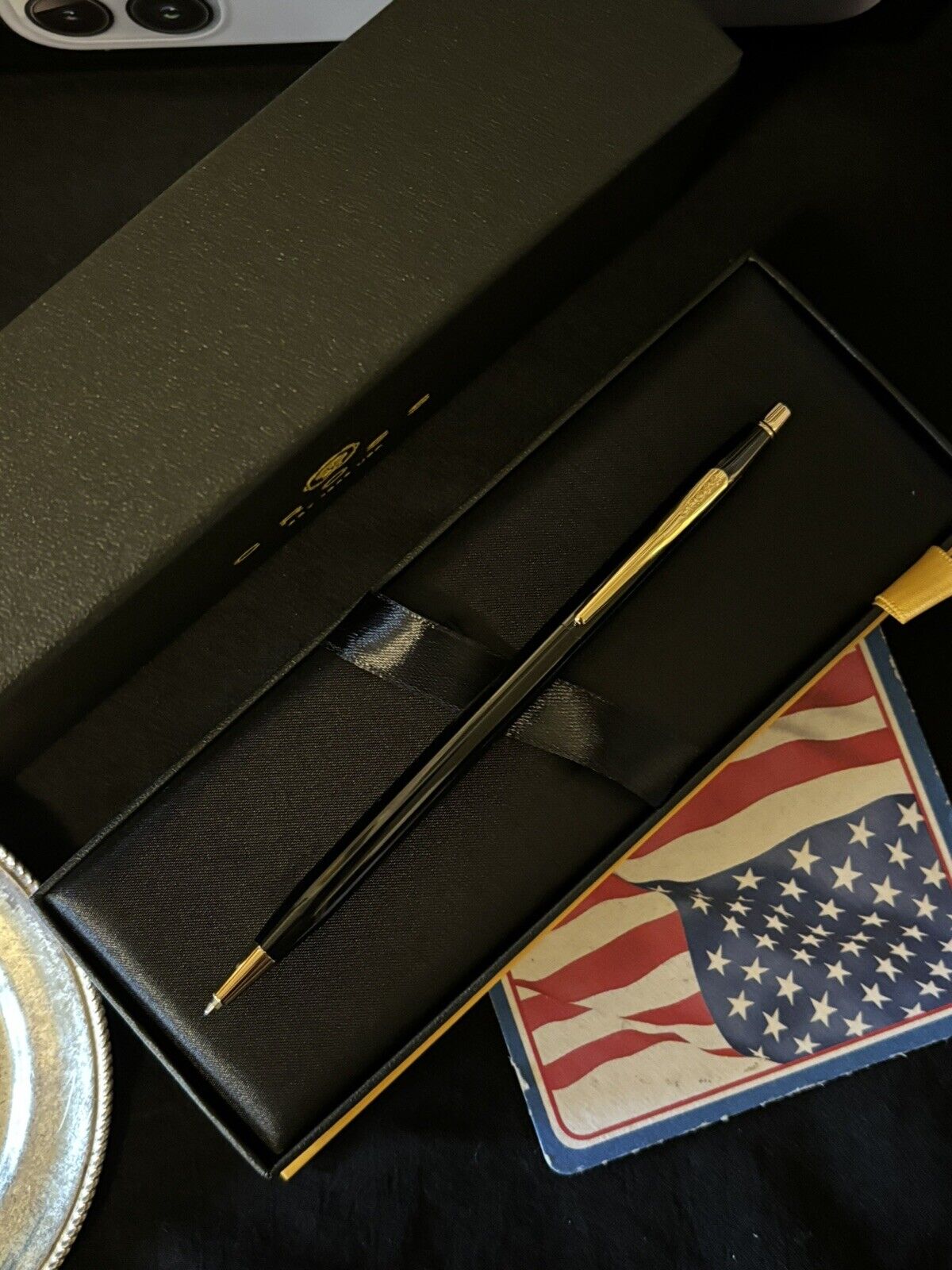 NEW Cross Classic Century Titanium PVD 23kt Gold Appts. Black Ballpoint Pen $200