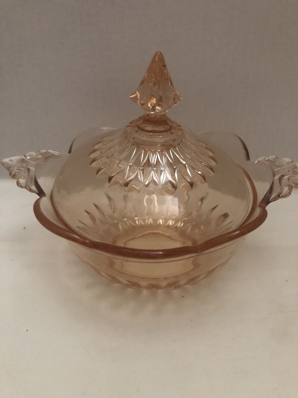 Vintage Depression Glass Pink Candy Dish With Lid And Handles