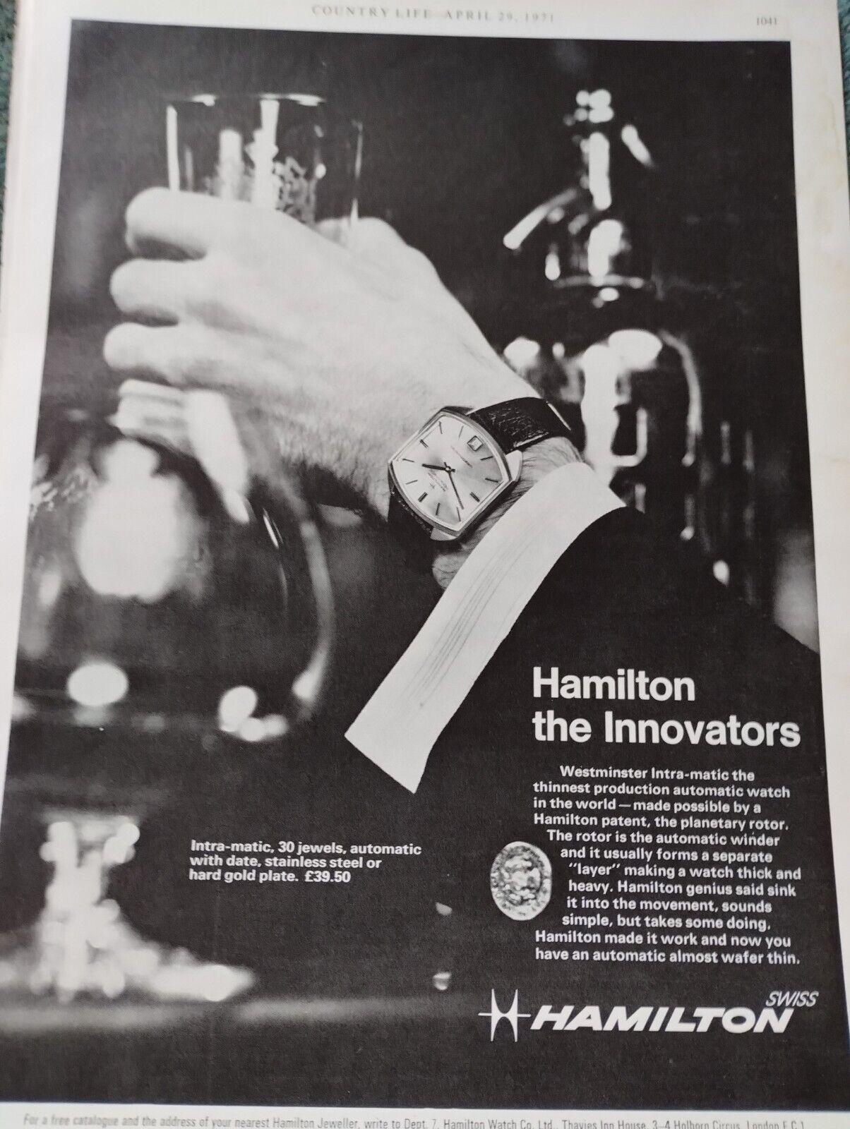 Sk43 Ephemera 1971 Advert Hamilton Watch Wrist 
