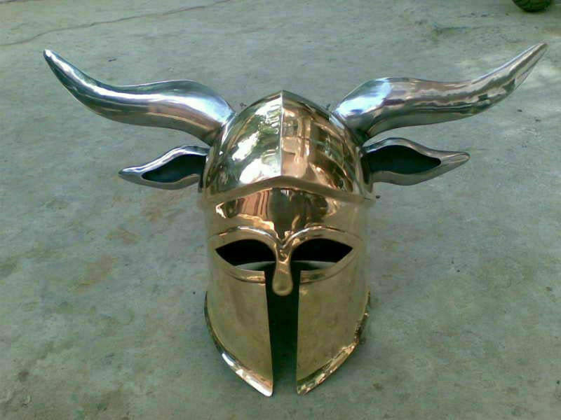 DGH® Brass Medieval Viking Barbarian CORINTHIAN Helmet with steel horns ASA