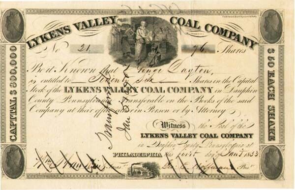 Lykens Valley Coal Co. - Stock Certificate - Mining Stocks