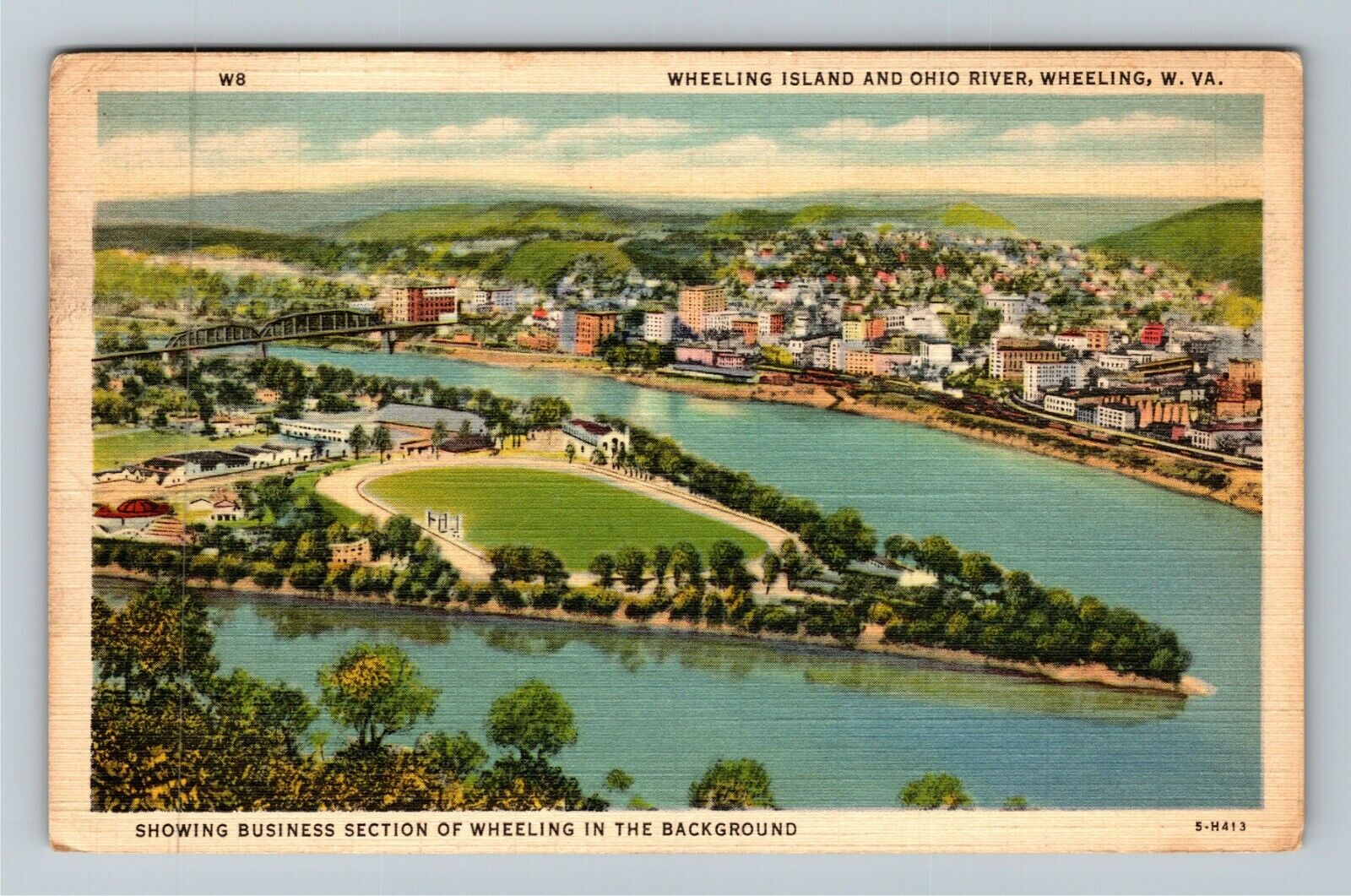 Wheeling WV-West Virginia, Wheeling Island, Ohio River, c1937 Vintage Postcard