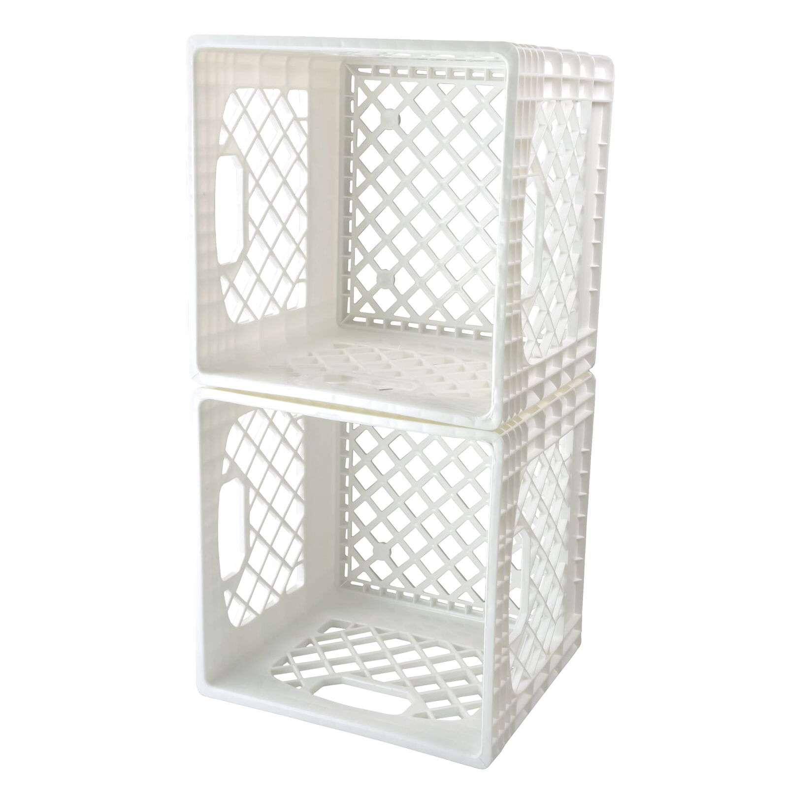 Pack of Two White Plastic Milk Crates