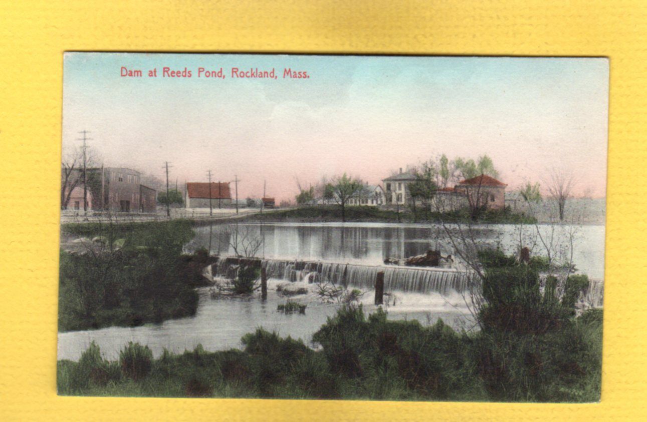 Rockland,MA Massachusetts, Dam at Reeds Pond, hand colored