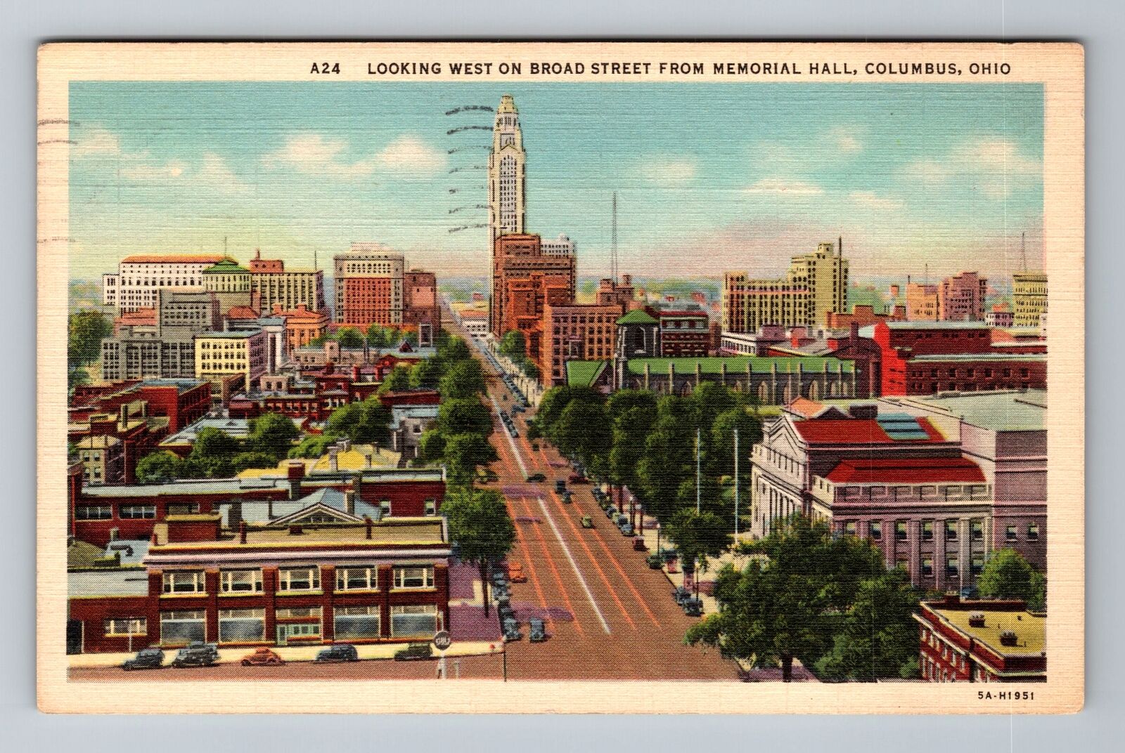 Columbus OH-Ohio, Broad Street Looking West, c1937 Antique Vintage Postcard