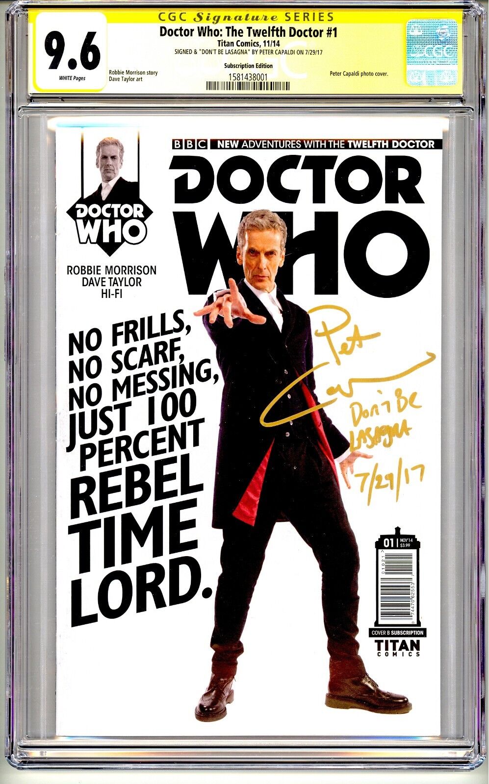 DR. WHO THE TWELFTH DOCTOR #1 CGC SS PHOTO COVER QUOTE COMMENT REMARK RARE