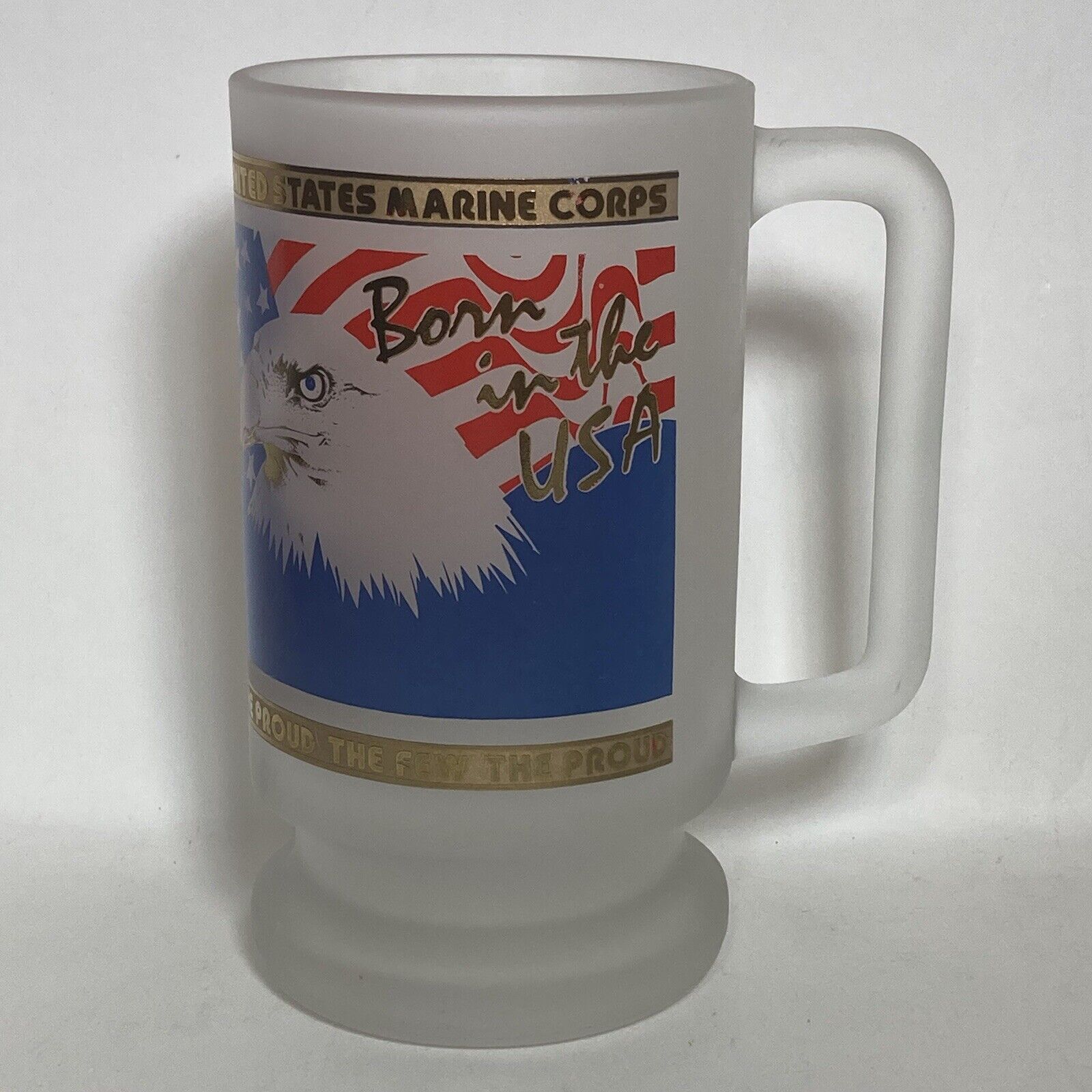 VTG Marine Corps USMC USA The Few The Proud The Brave Frosted Glass Beer Mug