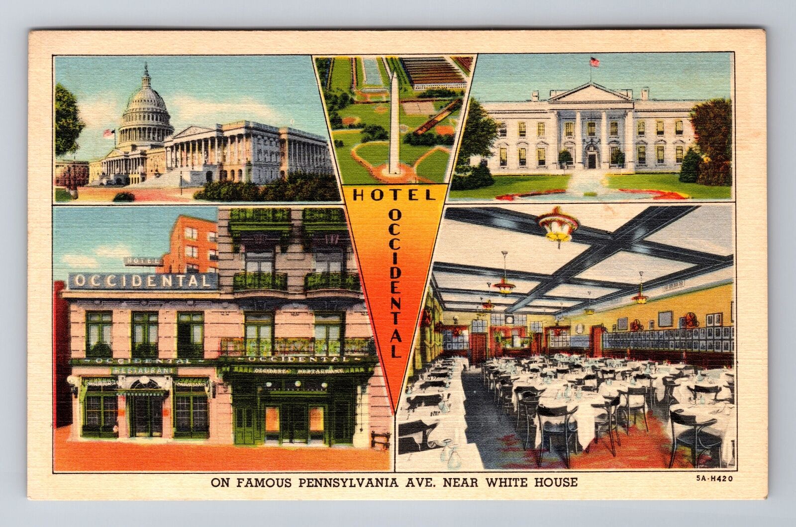 Washington DC-Hotel Occidental, Advertising, Vintage Souvenir Postcard