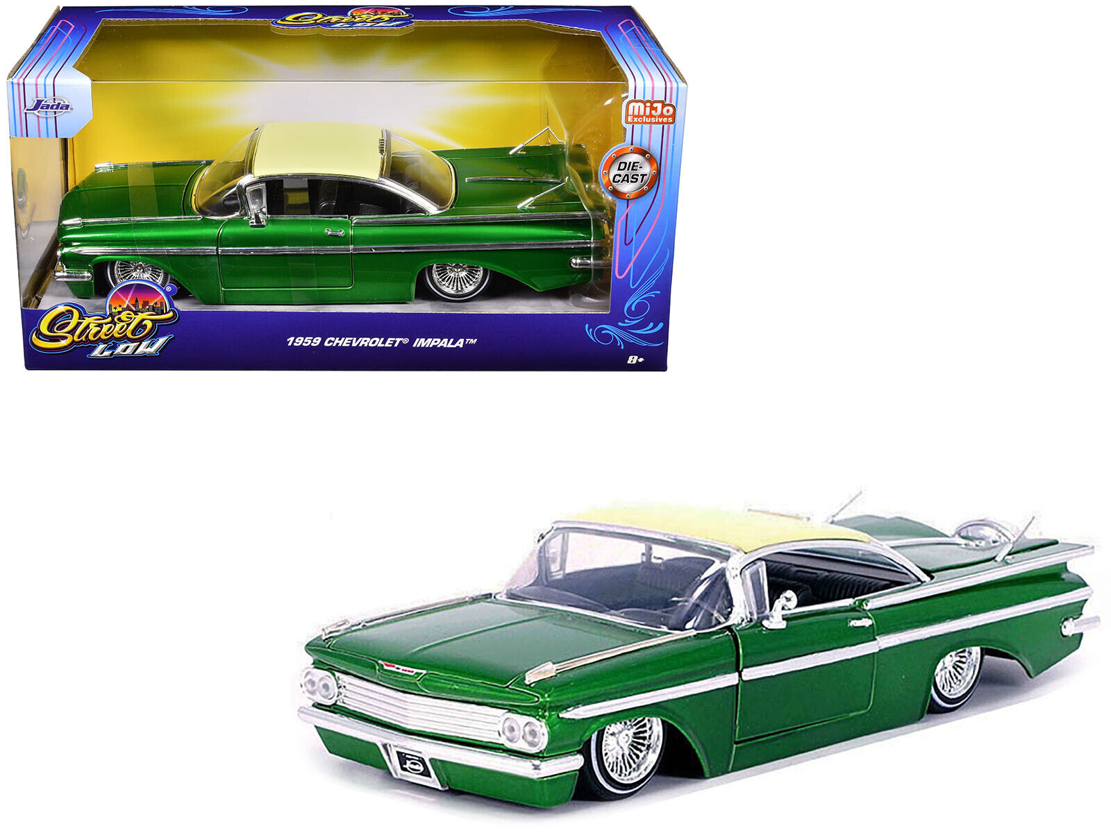 1959 Chevrolet Impala Lowrider Green Metallic with Cream Top and Wire Wheels