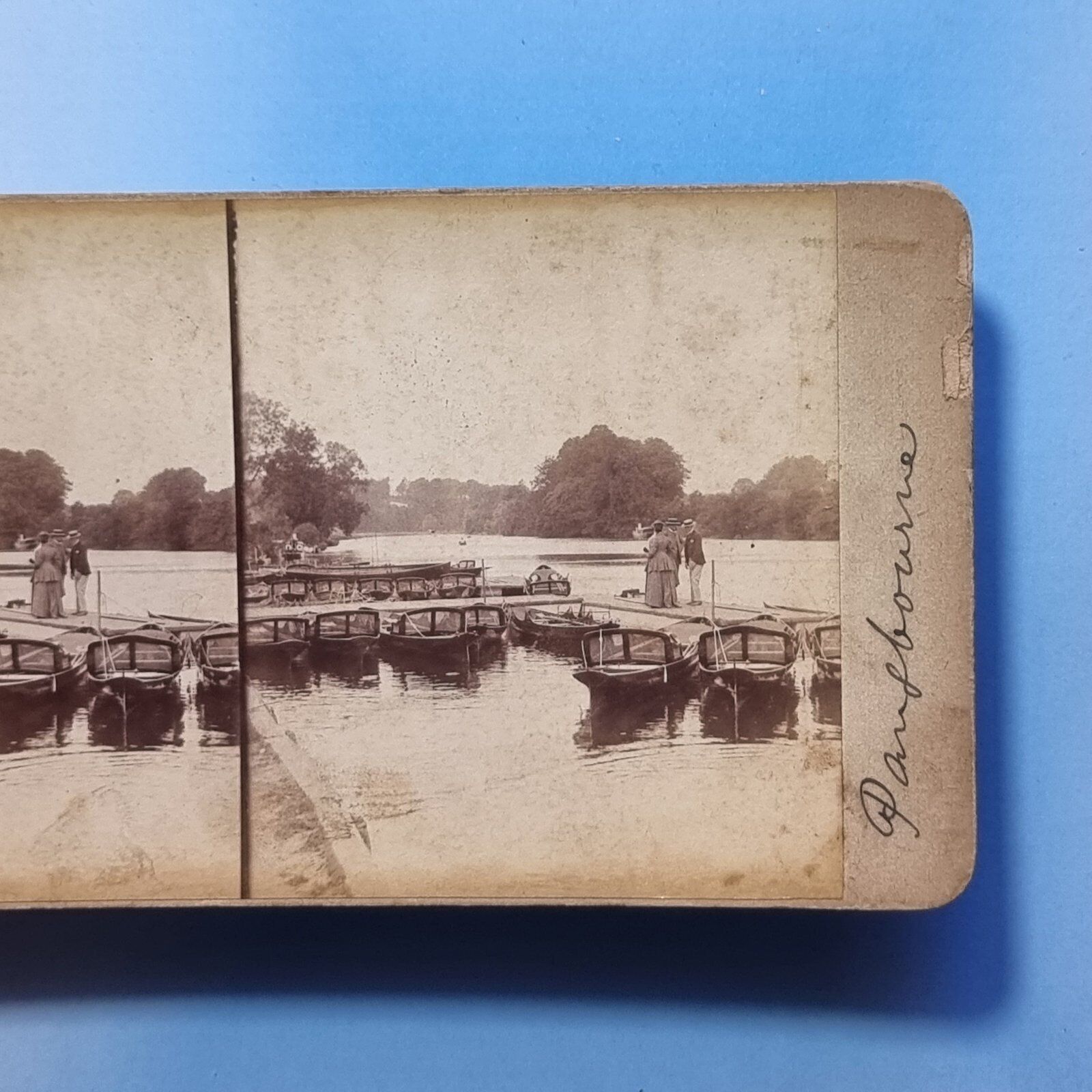 Pangbourne Stereoview 3D C1870 Real Photo Punt Station Rowing Thames Berkshire