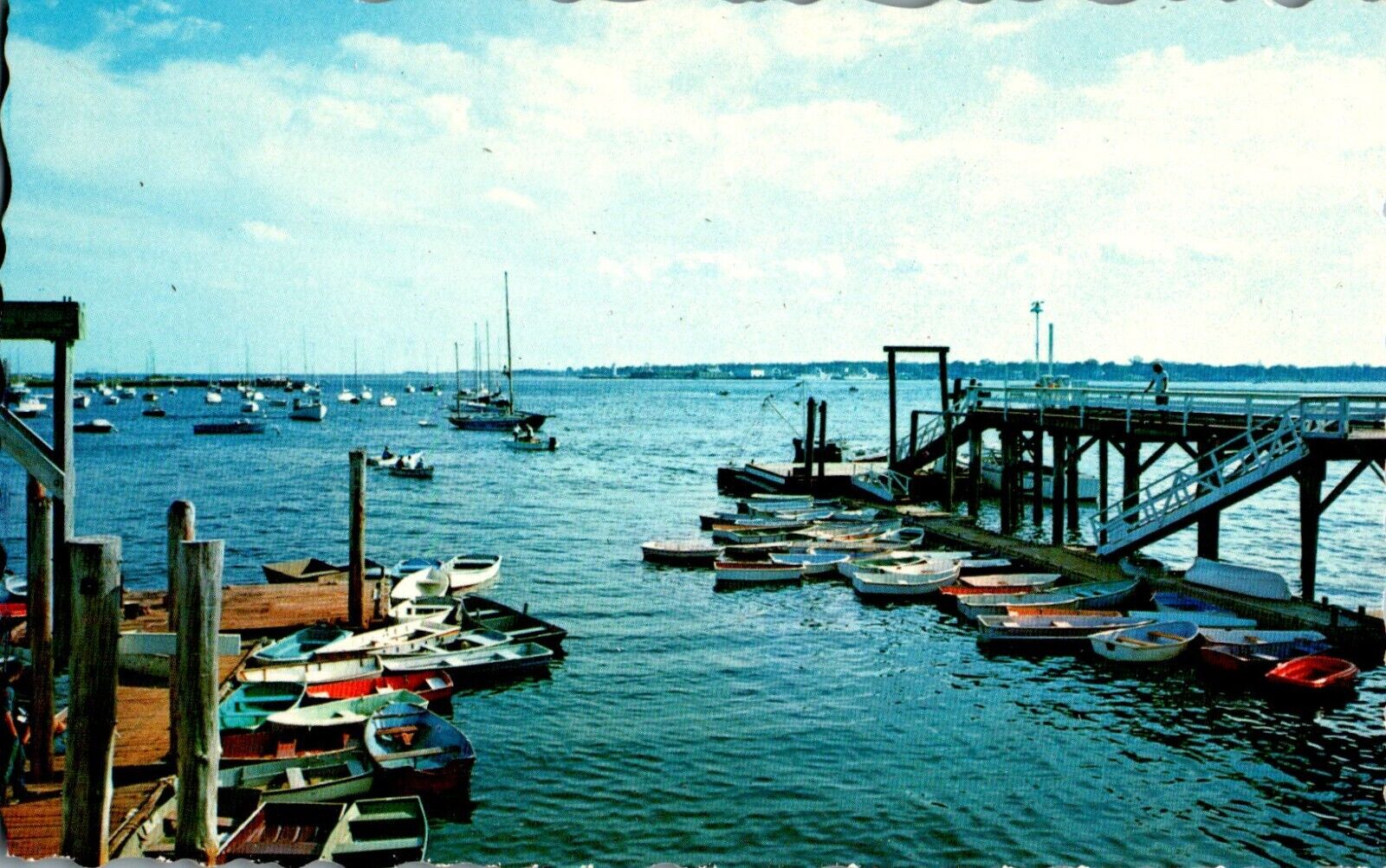 Harbor Scene, Boats, Pier, Kittery Point, Maine ME chrome Postcard