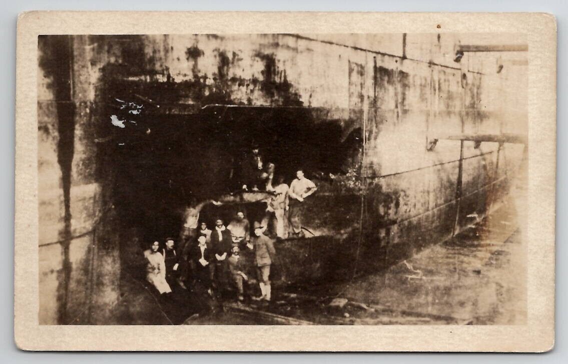 SS Finland Torpedo Damage 1917 In Drydock at Brest France Postcard J24
