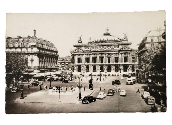 c1940s Palais Garnier Opera House Paris France Old Cars RPPC Photo Postcard