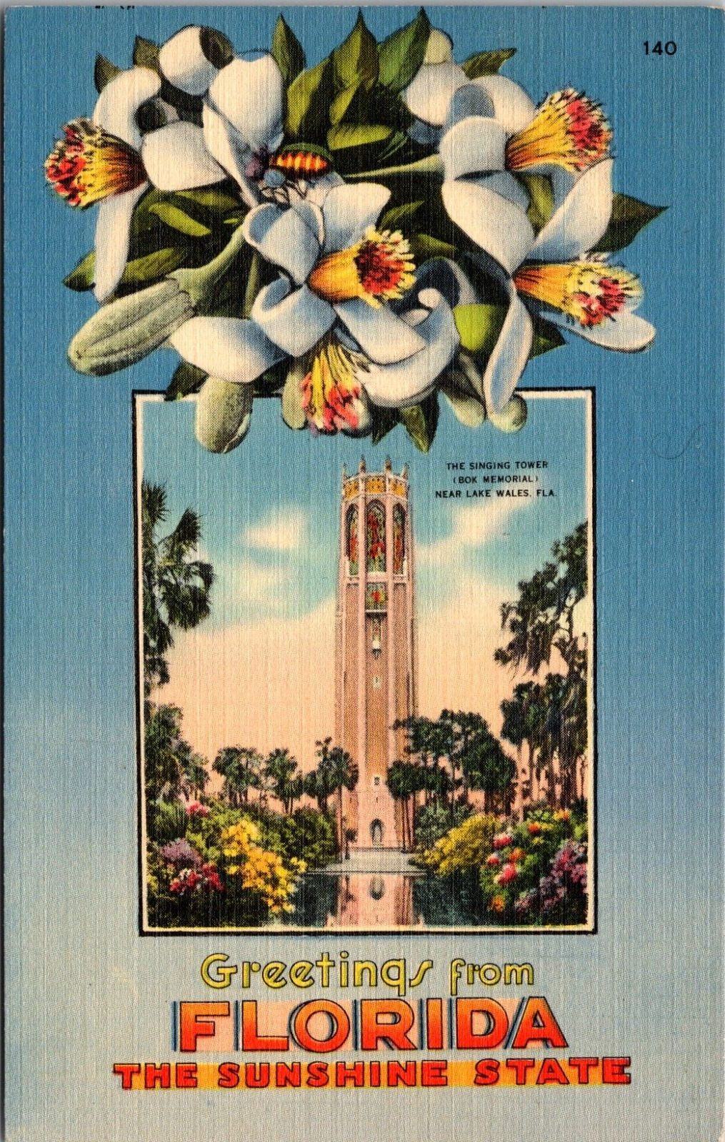Florida - Greetings from Florida, The Sunshine State - Vintage LINEN- Postcard