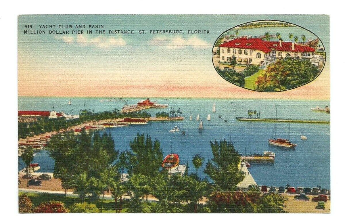 St Petersburg FL Postcard Florida Yacht Club and Basin c1940